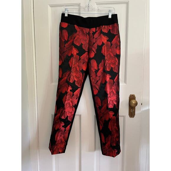 Drapers and Damons MP Red Black Floral Trouser Pants Whimsy Goth Stretch Pull On - Picture 1 of 9